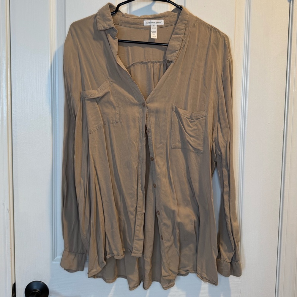 Ambiance Apparel Tan Long Sleeve Button Down Shirt Size 2X